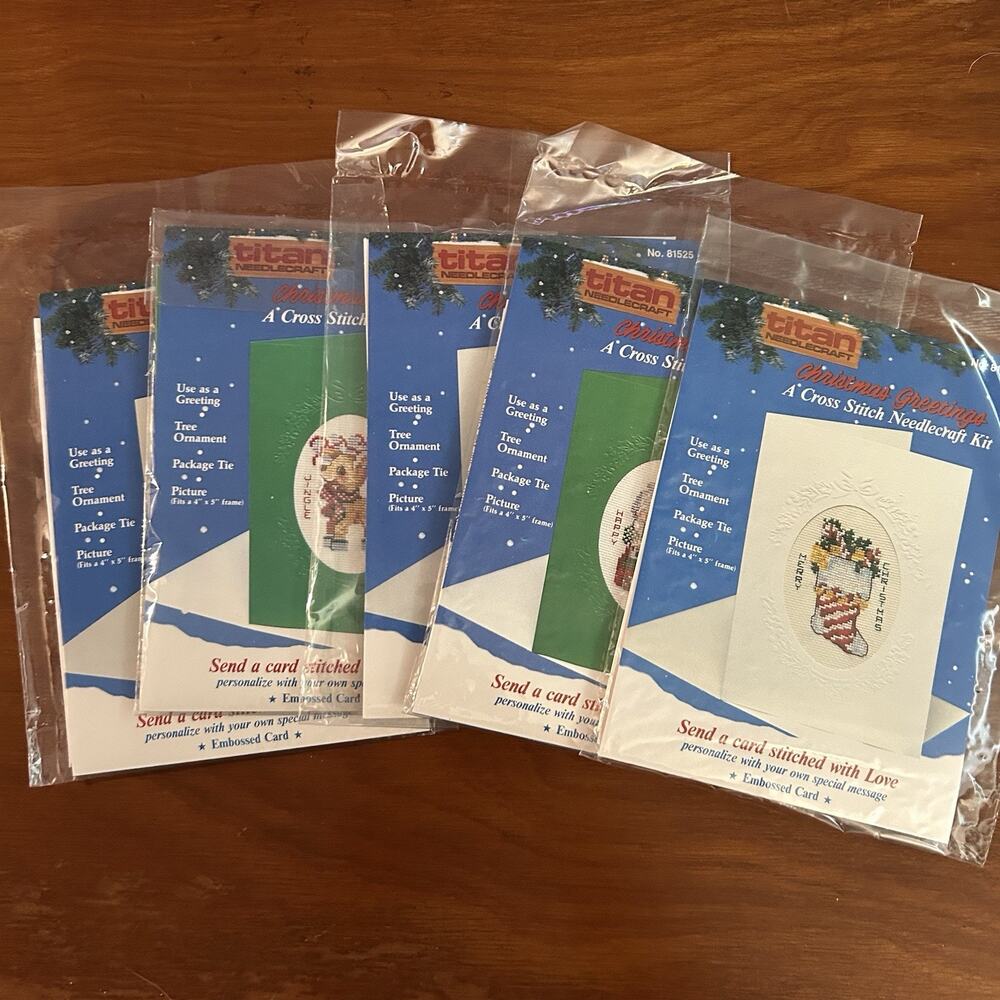 Titan Christmas Cross Stitch Kit Card Lot x5 Santa Stocking Bell Mrs Clause 80s